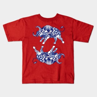 Paisley Oxen (Blue and Red Palette) Kids T-Shirt